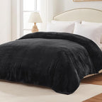Exclusivo Mezcla Fleece Bed Blanket Queen Size, Super Soft and Warm Blankets for Couch, Sofa and Bed Waffle Textured, Cozy, Fuzzy and Lightweight (Black, 90x90 Inches)