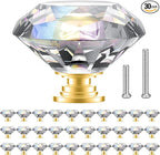 POZEAN Crystal Cabinet Knobs 30Pack, 1.57inch Dresser Knobs for Cabinet, Drawer with Two Different Sizes Screws, Diamond Glass Pulls Handles (40mm, 30Pack, Clear-Gold)