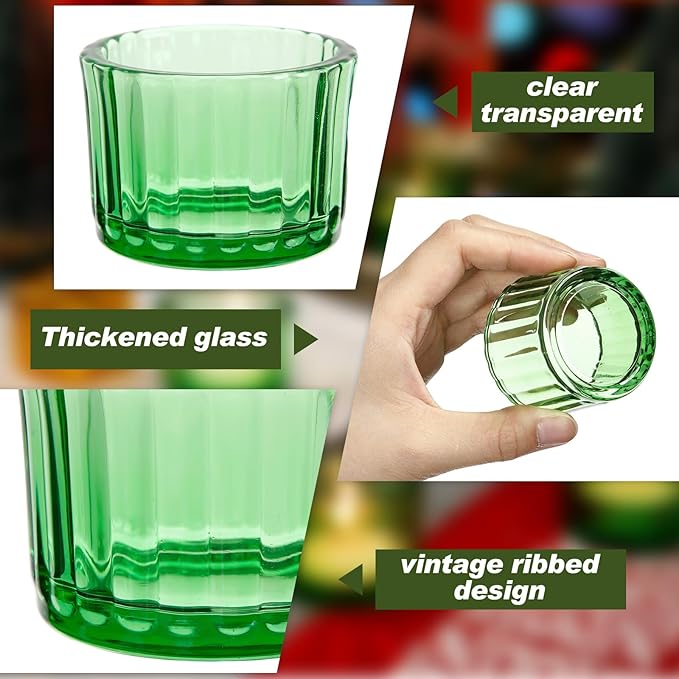 Mumufy 100 Pack Glass Tealight Candle Holder Ribbed Votive Candle Holder for Centerpiece Wedding Proposal Spa Aromatherapy Meditation Home Decor (Green)