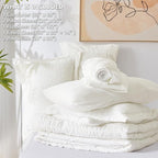 CozyLux Queen Comforter Set Ivory Seersucker 7 Pieces Bed in a Bag Queen Comforter Set with Sheets, Luxury Soft Bedding Set with Down Alternative Comforter, Sheets, Pillowcases & Shams for All Seasons