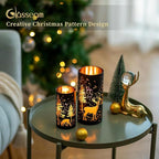 Glasseam Christmas Hurricane Candle Holder: 2 Pcs Black Candle Holders for Pillar Candles Cylinder Mercury Glass Candle Holder Reindeer Candle Holders for Table Centerpiece Thanksgiving Decorations
