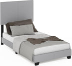Furinno Pessac Fabric Upholstered Bed Frame with Wooden Slat Support, Twin, Glacier