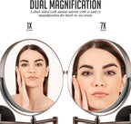 OVENTE 9" Wall Mounted Makeup Mirror with 1X/7X Magnification, Double Sided Magnifying Round Bathroom Vanity Mirror, 360° Swivel Design, Extendable and Folding Arm, Antique Bronze MNLFW90ABZ1X7X