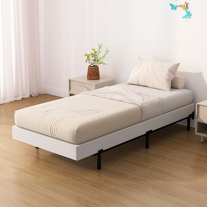 Twin Box Spring Bed Base 6 Inch, Low Profile Metal Boxspring Twin with Fabric Cover, 2000 Lbs Max Weight Capacity Mattress Foundation, Noise-Free, Easy Assembly