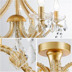 WUZUPS 5-Light Crystal Candle Chandelier Flushmount Ceiling Light Modern Lighting Fixture for Bedroom Hallway Bar Kitchen Bathroom, H 20.9" W 22", E12 Base, Gold