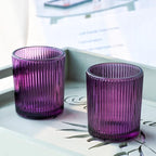 VOHO 12pcs Purple Votive Candle Holders for Christmas Holiday Decorations, Vintage Glass Votive Candle Holder for Coffee Table Centerpiece, Ribbed Tealight Candle Holder for Birthday Gifts