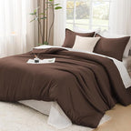 Litanika Comforters Brown Oversized Queen Size, 3 Pieces Lightweight Solid Bedding Set & Collections, All Season Fluffy Bed Set (98x98In Comforter & 2 Pillowcases)