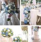 20 Pcs Blue Hydrangea Artificial Flowers Bulk, Faux Hydrangea Flowers Heads, Artificial Fake Silk Hydrangea Flowers with Stems, Blue Flowers Artificial for Decoration Wedding Décor