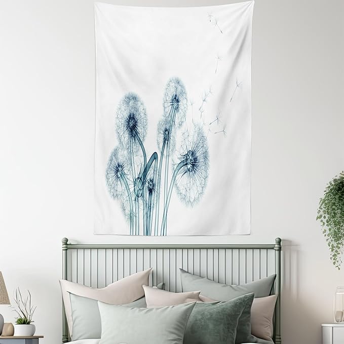Ambesonne Flower Tapestry by Ambesonne, Unusual Image of Dandelions on Simple Background Uv Style Negative of Nature Art, Wall Hanging for Bedroom Living Room Dorm, 40 W X 60 L Inches, Teal White