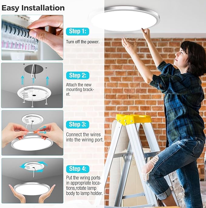 zemty 6Pack LED Ceiling Light Fixture, 6.5-Inch 12W 1200lm Small Flush Mount Light, Adjustable 3000K 4000K 6500K Color Temperatures, Round Flat Recessed Lamp for Kitchen Closet Hallway Laundry, Nickel