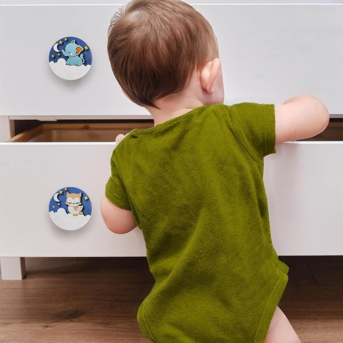 JamJam 8 Pack 1.8" Wooden Dinosaur Drawer Handle Pulls Unique Kids Nursery Room Animal Themed Cabinet Dresser Drawer Knobs