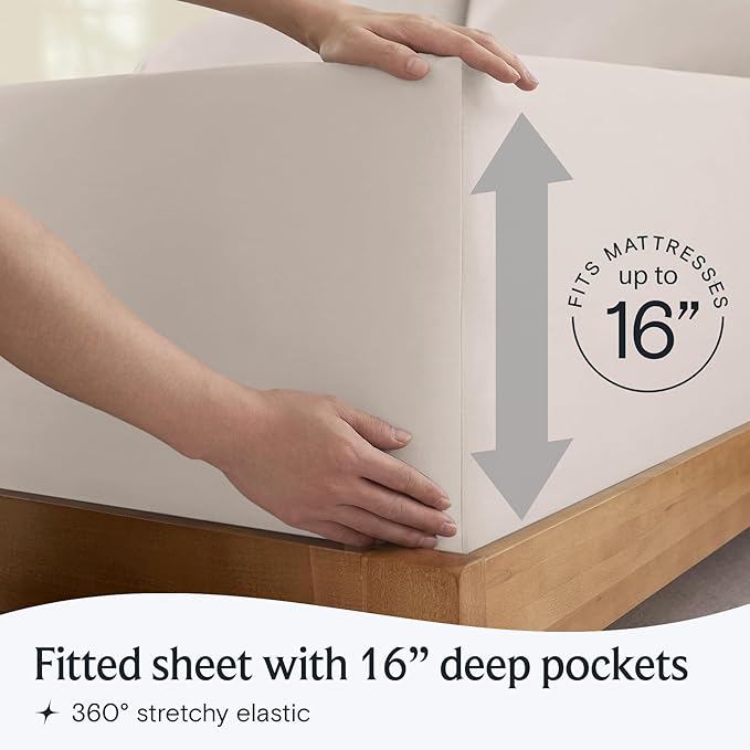 LuxClub 4 PC Sheet Set Bed Sheets Deep Pockets 16" Eco Friendly Wrinkle Free Cooling Machine Washable Hotel Bedding Silky Soft - Linen California King