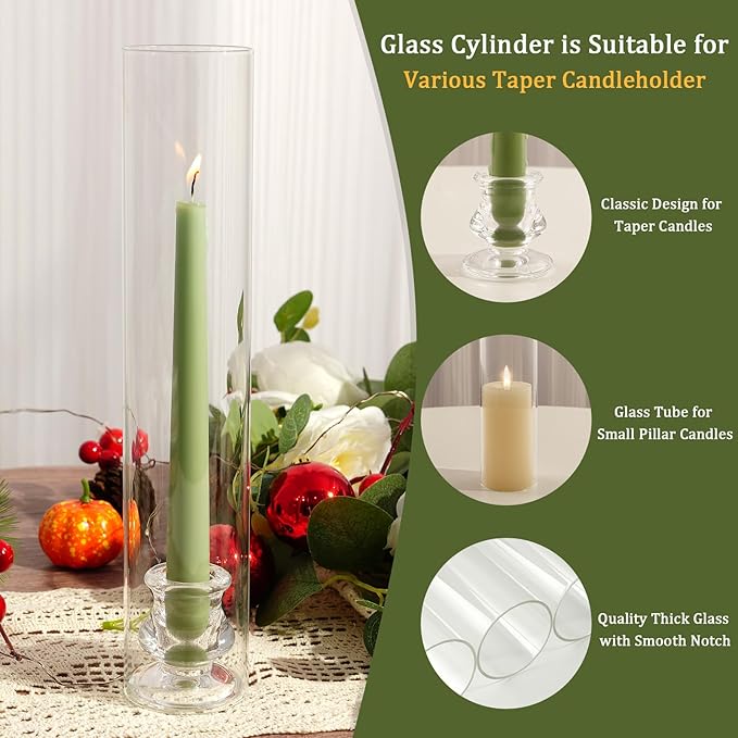 Hurricane Glass Candle Holders, Set of 4 Candlestick Holders for Taper Candle with 11.8" Tall Windproof Cylinder Covers Candle Stand Bulk for Table Centerpieces on Wedding Birthday Housewarming Decor