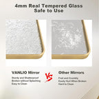 30x36 Gold Framed Bathroom Mirror, Brushed Gold Metal Vanity Mirror, Gold Rectangle Mirror for Wall, Rounded Corner, Tempered Glass, Anti-Rust, Shatterproof, Hangs Horizontally or Vertically