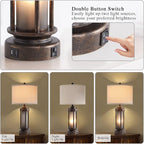 Set of 2 Farmhouse Lamps for Living Room, Rustic Vintage Bedroom Nightstand Table Lamp with 2 USB Charging Ports, Built-In Frosted Glass Night Light for End Table Entryway, 4 Bulbs Included (Bronze)
