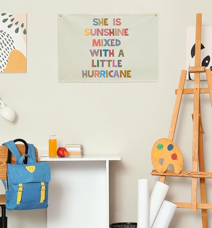 Boho Rectangular Banner Flag Wall Sign Decor Gift for Baby Girl Kids,Nursery Baby Room Above Crib Bedroom Living Room Wall Decor-She Is Sunshine Mixed With-Baby,Shower Birthday Christmas Gift
