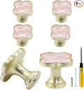 6 Pcs Four-Leaf Drawer Pulls Knobs, Gold Dresser Cabinet Knobs Pulls for Kitchen Cabinet Cupboard Door Furniture Decorative, Pink