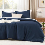 Litanika Navy Blue Oversized King Comforters Super King Size, 3 Pieces Lightweight Solid Bedding Comforter Set, All Season Fluffy Bed Set (120x120In Comforter & 2 Pillowcases)