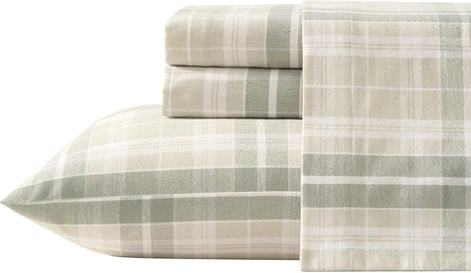 Laura Ashley - Flannel Sheets Twin Size, Anti-Pilling & Wrinkle Resistant Cotton, Touchably Soft for All-Season Comfort - Bed Sheets with Matching Pillowcase & Fitted Sheet (Mulholland Plaid Green)