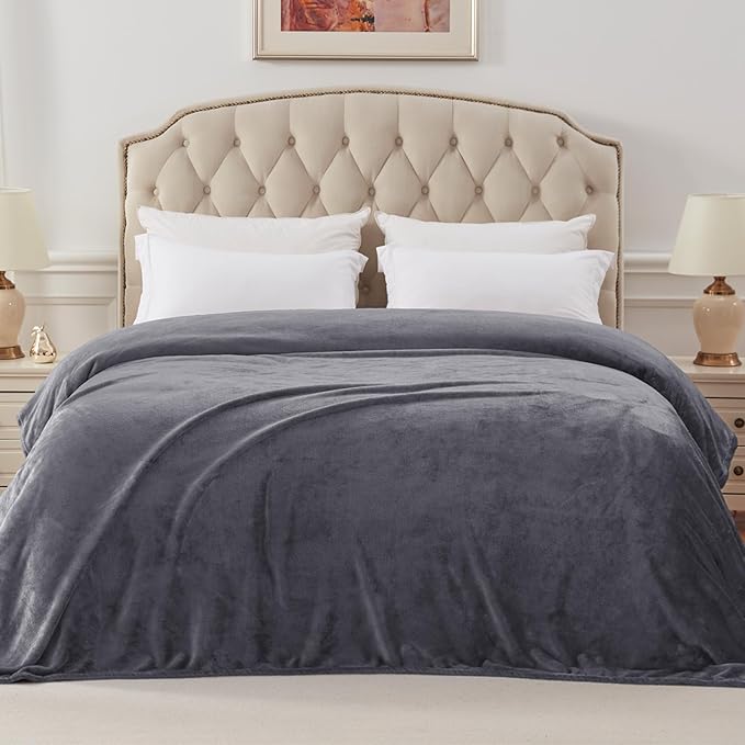 Exclusivo Mezcla Fleece Blanket Twin Size for Bed, Super Soft and Warm, All Season Use, Cozy, Plush, Lightweight, 60x80 Inches Dark Grey