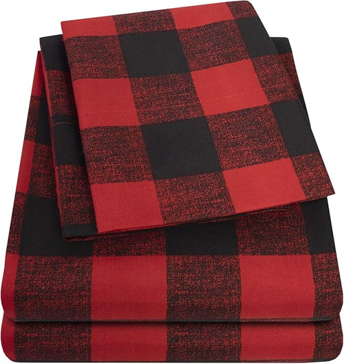 1800 Thread Count Sheet Set – Soft Egyptian Quality Brushed Microfiber Sheets – Luxury Bedding Set with Flat Sheet, Fitted Sheet, Pillow Cases, Twin, Buffalo Check Burgundy, Sheet Set