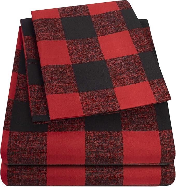 Twin XL Sheets - Breathable Luxury Sheets with Full Elastic & Secure Corner Straps Built In - 1800 Supreme Collection Extra Soft Deep Pocket Bedding Set, Sheet Set, Twin XL, Buffalo Check Burgundy