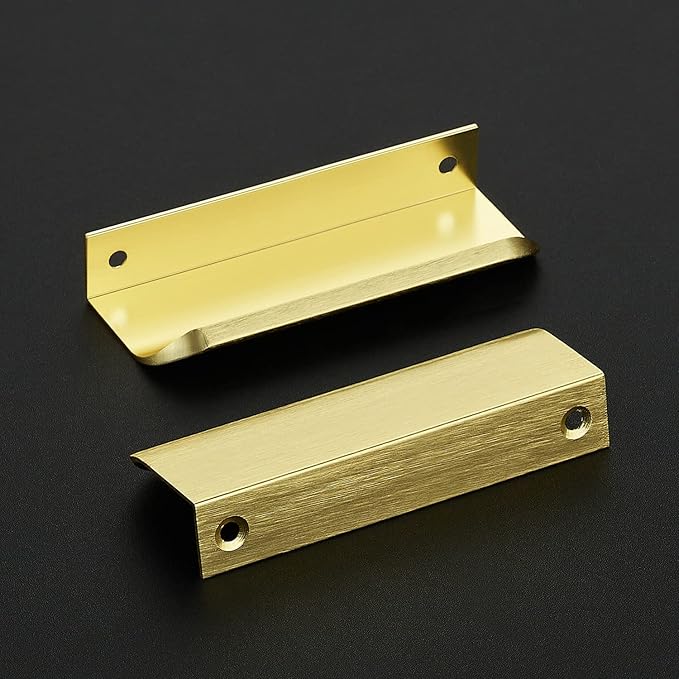 Ravinte Hardware 10 Pack Gold Cabinet Handles, 4 Inch (102mm) Finger Edge Pulls, 3 Inch Hole Center, Finger Pulls for Cabinets