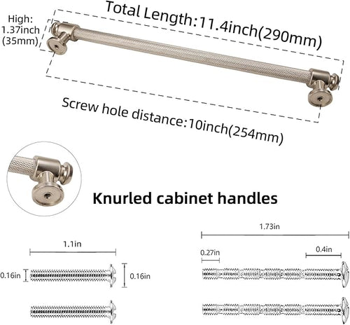 6 Pack 10 inch(254mm) Brushed Satin Nickel Kitchen Cabinet Handles Knurled Cabinet Pulls Silver Drawer Pulls Kitchen Cabinet Hardware Kitchen Handles Drawer Pulls Dresser Handles