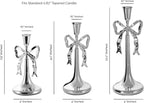 Iris Bow Candle Holders Set of 3, Silver Taper Candlestick Holders, Vintage Decor Perfect for Home Décor Accents, Centerpiece Dining Table Wedding Decor Fireplace Mantel or Housewarming Gift