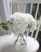 Real Touch Artificial Flowers Whith White Hydrangea in Vase for Home Decoration, Fake Flowers Centerpieces for Tables, Lifelike Fake Hydrangea in Vase for Bathroom, Office and Water Bar
