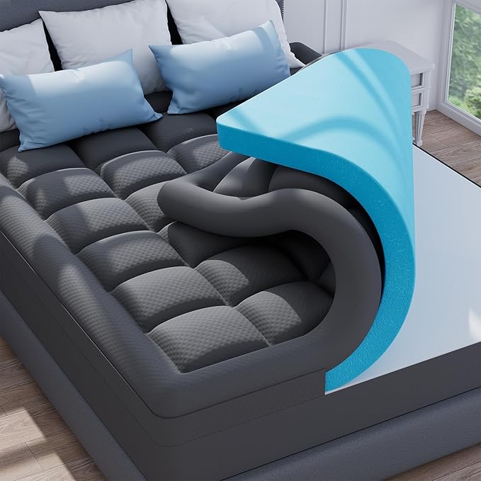 ELEMUSE Dual Layer 3 Inch Memory Foam Mattress Topper Cal King, 2 Inch Cooling Gel Memory Foam Plus 1 Inch Down Alternative Pillowtop Mattress Pad with Cooling Cover, Soft Comfort Support, Grey