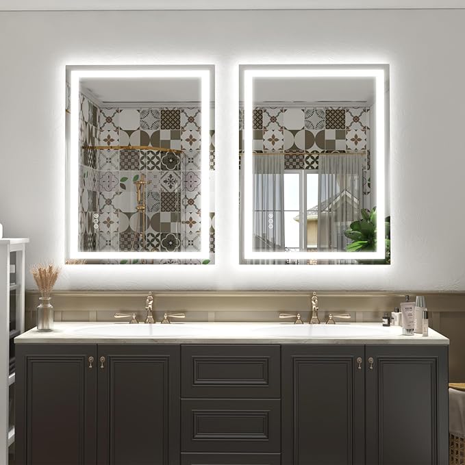 48x38 inch LED Mirror for Bathroom, Lighted Mirror for Wall, Dimmable, Anti-Fog, Shatter-Proof, ETL Listed (Front Lights + Backlit)