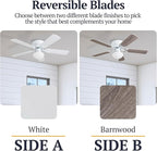 Prominence Home Alvina Traditional 42 Inch Ceiling Fan with Light, LED Flush Mount Ceiling Fan, Indoor Fan with 5 Blades, White and Gray Oak Blade Finish Options, White (80092-01)