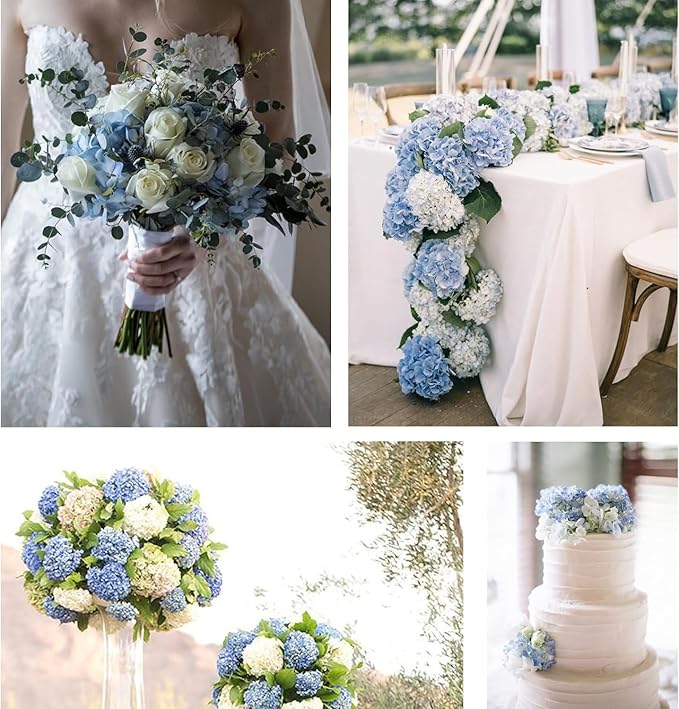 Blue Hydrangea Artificial Flowers Bulk, 40 Pcs Faux Hydrangea Flowers Heads, Artificial Fake Silk Hydrangea Flowers with Stems, Blue Flowers Artificial for Decoration Wedding Décor