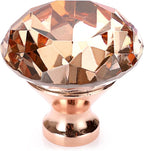 JUXYES 8 Pack 40mm Glass Crystal Cabinet Handles Knobs, Rose Gold Diamond Glass Handle Decorative Drawer Knob Modern Cupboard Door Handle Knobs for Dresser Drawer Cabinet Closet
