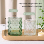 12Pcs Large Votive Candle Holders 2.8 * 3.2in Green Tea Light Candle Holders Glass Candle Holder for Bridal Shower, Wedding, Table Centerpiece, Party, Home Decor
