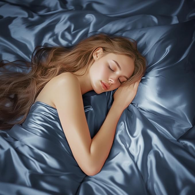 Love's cabin Twin Satin Sheets Sets - 3 Piece Ash Blue Silky Bed Sheets with Deep Pockets, Luxury Silk Feel Satin Twin Size Sheet Set Bedding Set (1 Flat Sheet,1 Fitted Sheet,1 Pillow case)