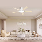 TALOYA Ceiling Fans with Lights and Remote, 52 inch Low Profile Ceiling Fan with Nightlight, Flush Mount, Reversible, 3CCT, Dimmable White Modern Ceiling Fan for Bedroom, Living Room, Outdoor Patio