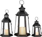 DECORKEY 19’’&16’’&8’’ Lanterns Decorative Outdoor & Indoor, Large Lantern for Front Porch, Metal Frame Candle Holders with Glass, Vintage Patio, Pathway, Balcony, Garden, Yard Decor