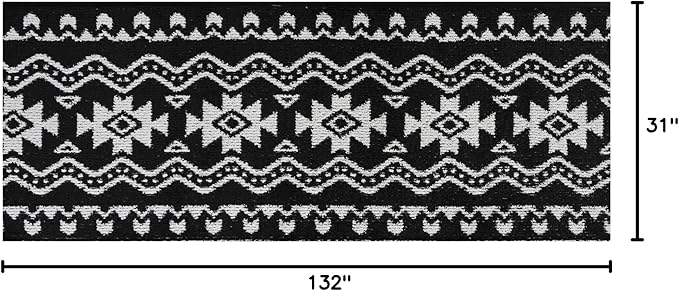 Custom Length Cut to Size Tribal Ethnic Southwestern Inspired Hallway Runner Rug, Non Slip Rubber Backed, 31 inch Wide X Customized Length, Aztec Black, 31 inch X 11 feet