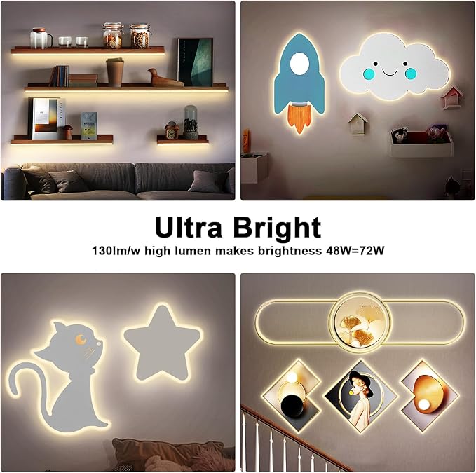 32.8ft 3000K Bright COB LED Strip Light, Dimmable, Warm White, Indoor, RF Remote, Adhesive, for Living Room, Shelf, Cabinet, Kitchen, 2 Rolls of 16.4ft