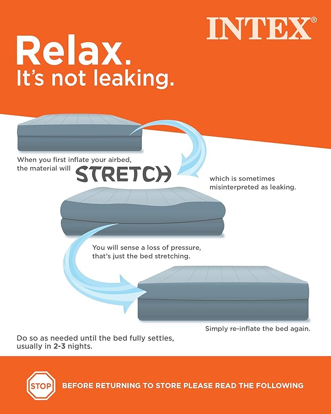Intex 64107E Dura-Beam Standard Prestige Air Mattress: Fiber-Tech - Twin Size - 10in Bed Height - 300lb Weight Capacity - Pump Sold Separately