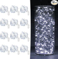 12 Pack Fairy Lights Battery Operated 7ft 20 LED Mini String Twinkle Silver Wire Firefly Starry for Mason Jars Wedding Party Christmas Centerpiece Table Decorations, Cool White