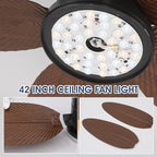 Palm Leaf Ceiling Fans with Lights-42 Tropical Ceiling Fan with Light and Remote/APP Control,Flush Mount Low Profile Ceiling Fans for Bedroom,Indoor/Outdoor Patio Use(Brown)