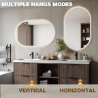 36" x 24" Oval LED Mirror for Bathroom, Backlit Vanity Mirror with Lights, Frameless Smart Wall Mirror, 3 Colors Stepless Dimmable, Anti-Fog, Shatterproof, Memory, CRI95+(Horizontal/Vertical)