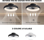Ceiling Fan with Lights, 15" Flush Mount, Black Low Profile with 6 Wind Speeds, Smart Dimmable LED for Bedroom, Living Room
