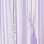 Treatmentex Pom Pom Sheer Curtains for Bedroom 95inches Long Linen Textured Window Voile Drapes Lilac Rod Pocket 1 Pair
