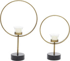Deco 79 Metal Decorative Candle Holder Circular Votive Candle Stand, Set of 2 Candlestick Holder 15", 11"H, Gold