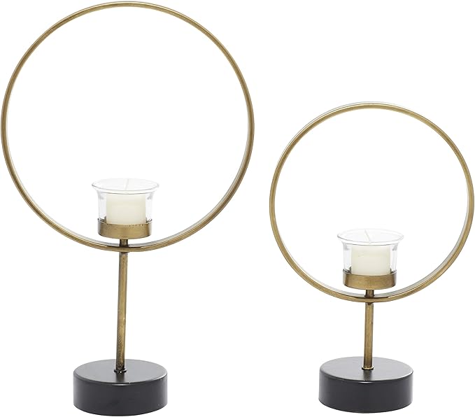 Deco 79 Metal Decorative Candle Holder Circular Votive Candle Stand, Set of 2 Candlestick Holder 15", 11"H, Gold