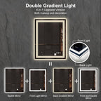 LED Mirror, 28x36 Inch Gradient Front and Backlight Lighted Mirror, 3 Colors Dimmable CRI>90 Double Lights, IP54 Enhanced Anti-Fog, Hanging Plates Wall Mount LED Bathroom Mirror
